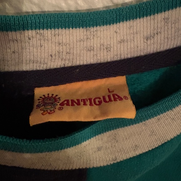 Antigua Men's Teal and Cream Colorblock Crewneck Sweater - Picture 3 of 4